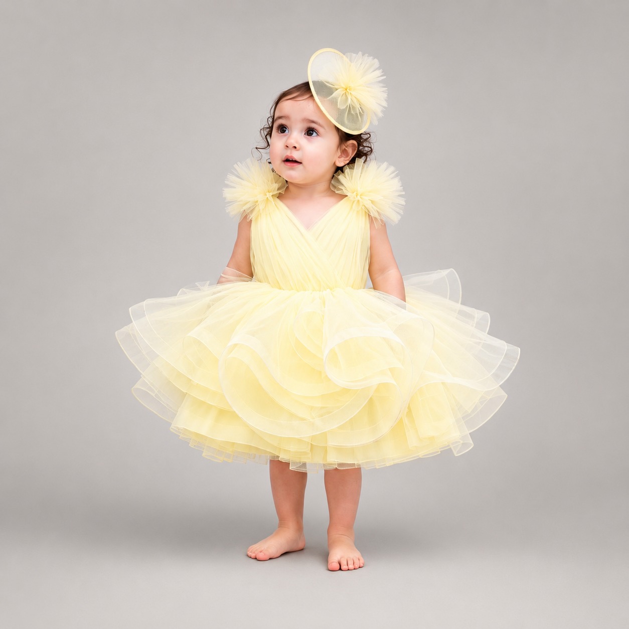 Buttercup Fairy Net Party Dress for Girls | Silk & Santoon Lining