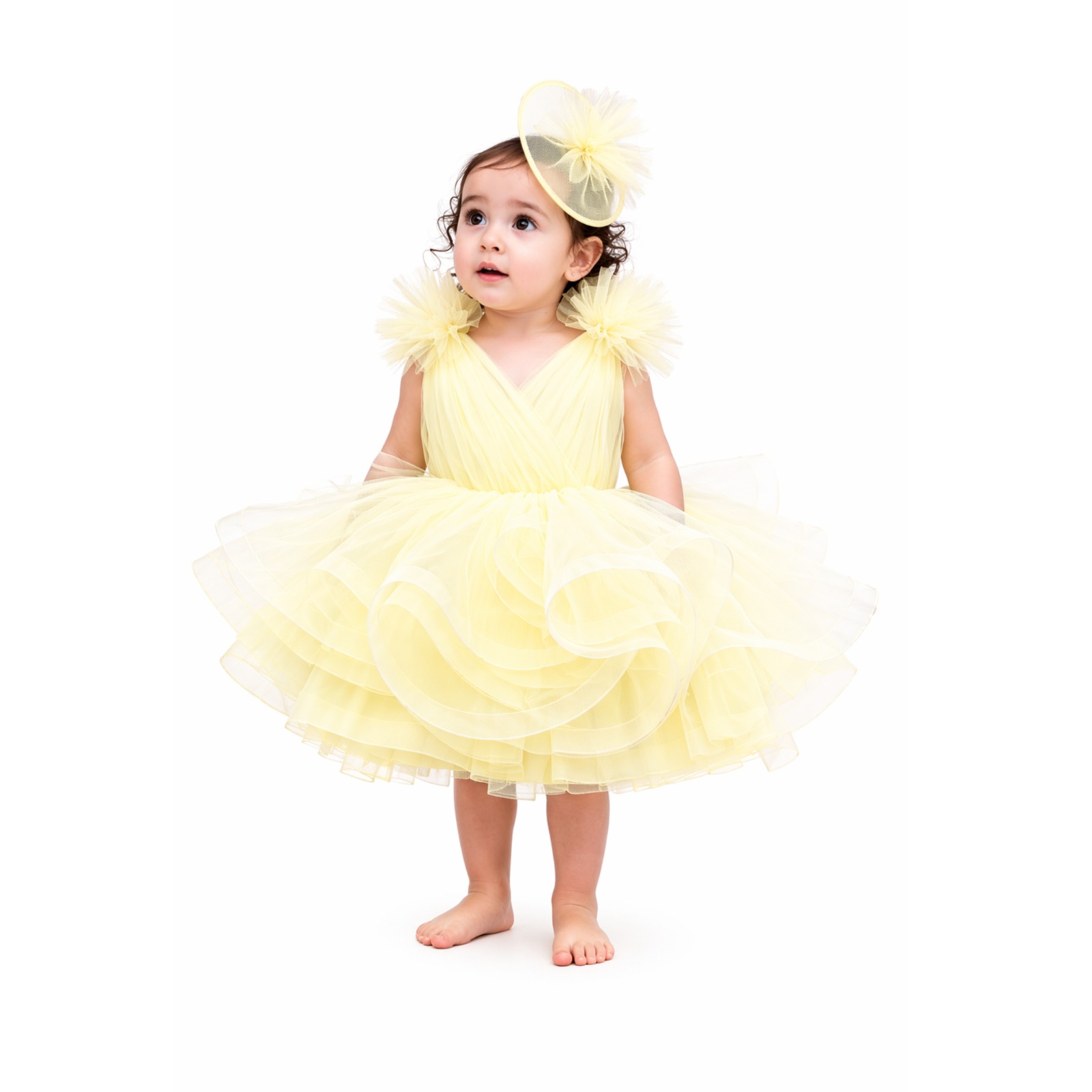 Buttercup Fairy Net Party Dress for Girls | Silk & Santoon Lining