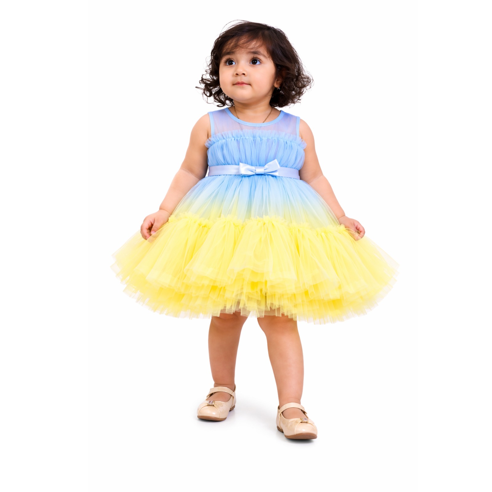 Sunshine Ombre Net Party Gown for Girls | Silk & Santoon Lining