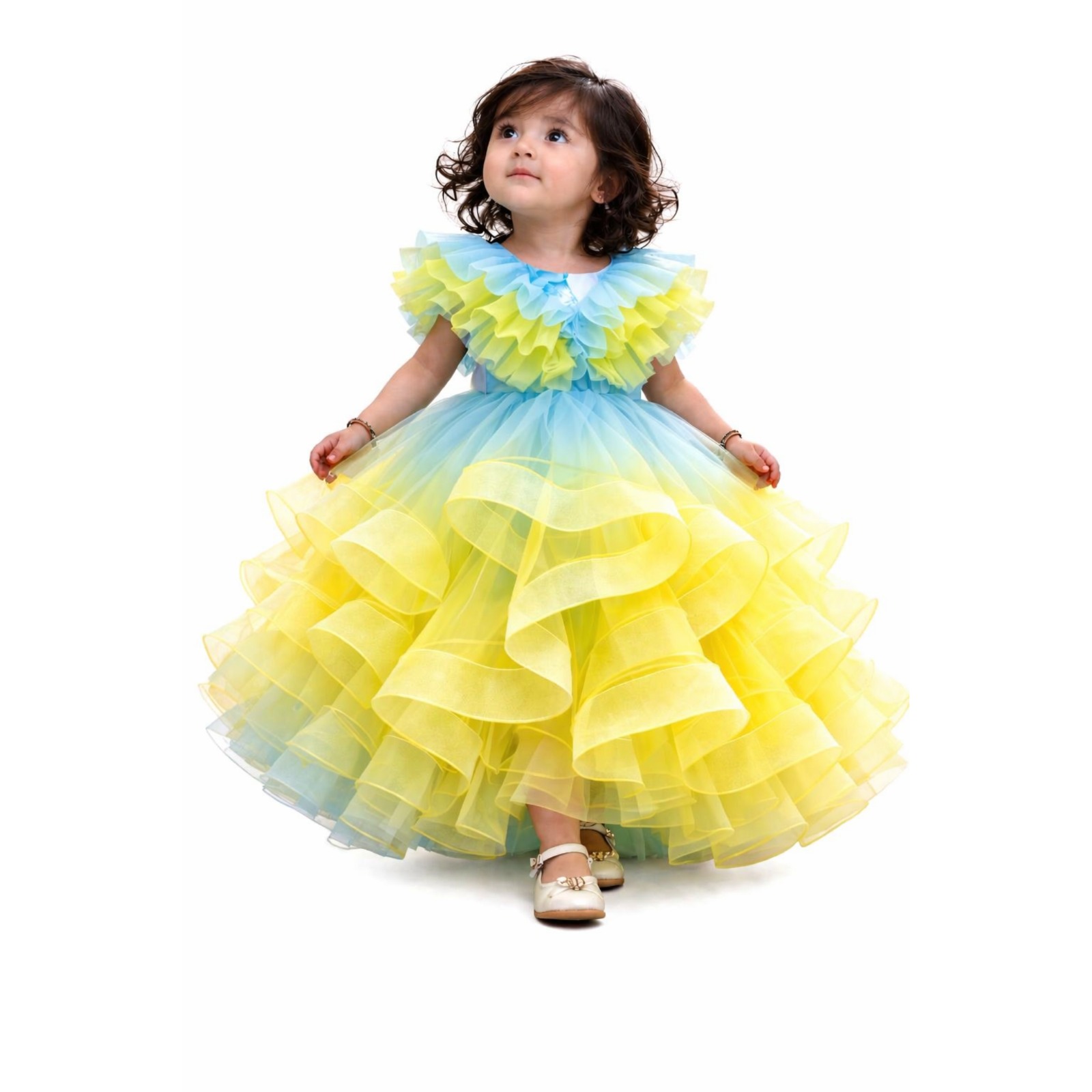 Pastel Bloom Net Party Gown for Girls | Silk & Santoon Lining