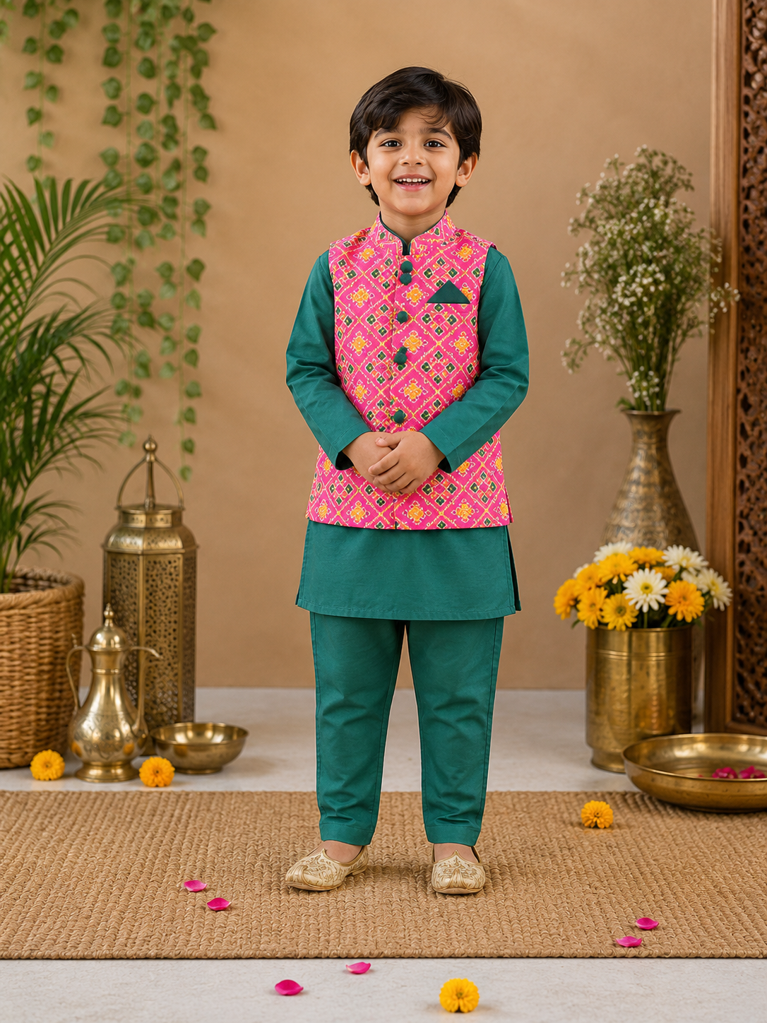 Pink Patola Kurta Jacket Set